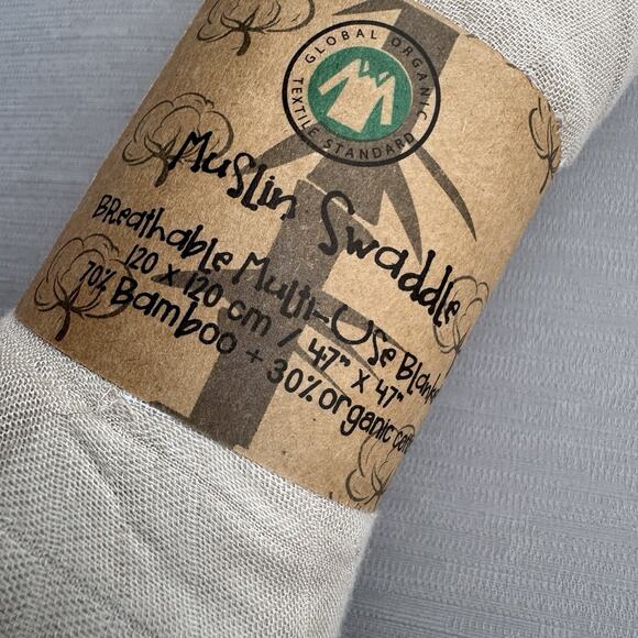 Global Organic Textile Standard Muslin Swaddle Blanket 47x47 Cotton Bamboo Cross - Picture 2 of 3